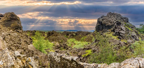 Panoramic Picture Volcanic Lava Fields Myvatn Iceland Day Summer — Stock Fotó