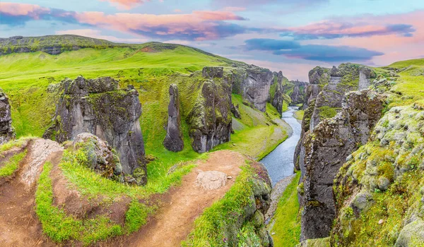 Evening Sunset Shot Volcanic Gorge Iceland Summer — стокове фото