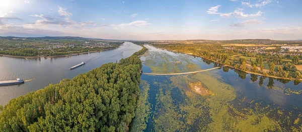 Drone Image Rhine Record Low Water Level Drought Summer 2022 — Stockfoto