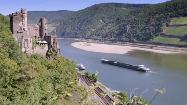 Movie Rhine Assmannshausen Low Water Heat Summer 2022 — Stock Video