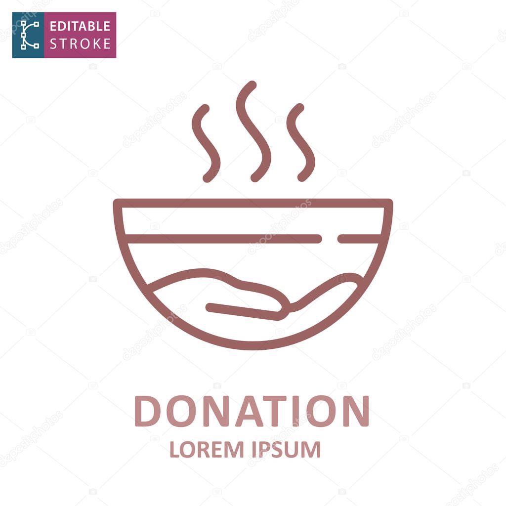 Food donation icon on white background. Editable stroke. Vector illustration.