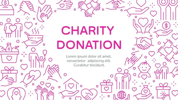 Vector Banner Templates Charity Icons Set Philanthropy Hand Heart Sponsor — Stock Vector