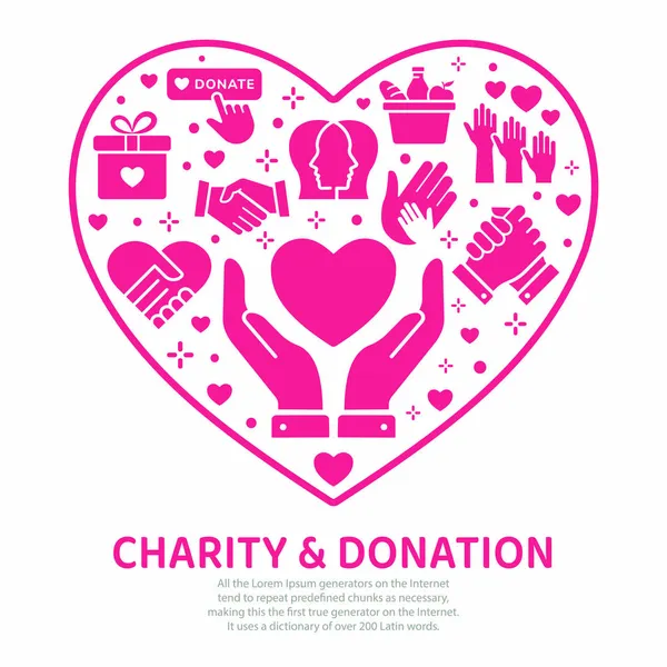 Vector Banner Templates Charity Icons Set Philanthropy Hand Heart More — Stock Vector