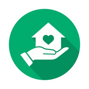 Hayırseverlik simgesi. Grafik ve web tasarımı için izole edilmiş uzun gölgeli basit illüstrasyon.