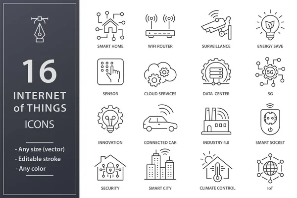 Internet Things Icons Smart City Sensor Cctv Iot More Editable — Vector de stock