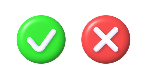 Green Check Red Cross Icons Render Illustration Isolated White Background — Zdjęcie stockowe