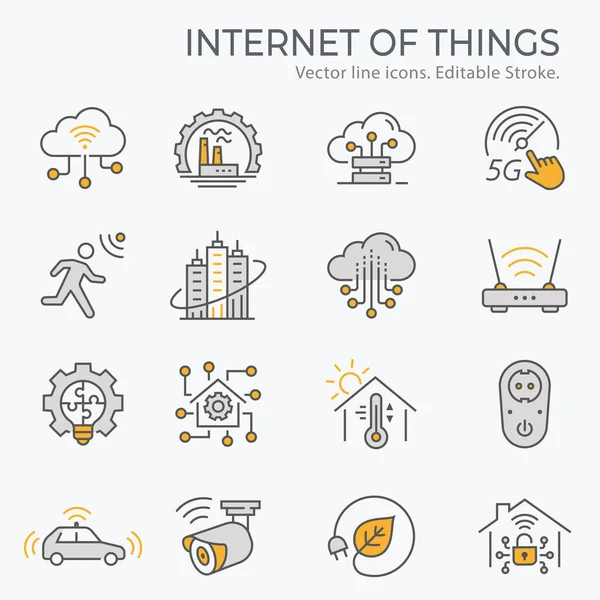 Internet Las Cosas Iconos Tales Como Ciudad Inteligente Inteligencia Artificial — Archivo Imágenes Vectoriales