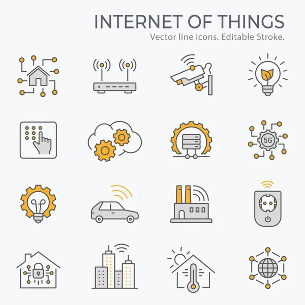 Internet Las Cosas Iconos Tales Como Inteligencia Artificial Sensor Cctv — Vector de stock