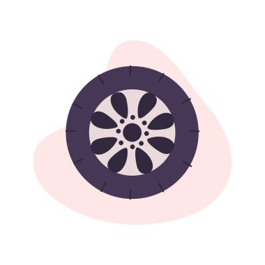 Lastik lastikler ve tekerlek, düz vektör modern moda renkler, beyaz arka planda izole edilmiş