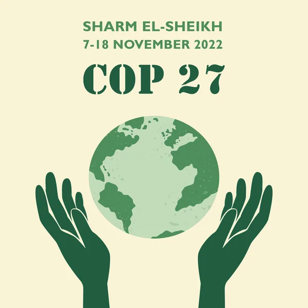 COP 27 в Шарм-эль-Шейхе, Египет. Конференция ООН по изменению климата. 7-18 ноября 2022 года состоится международный климатический саммит. Плоский вектор современного знамени — стоковый вектор