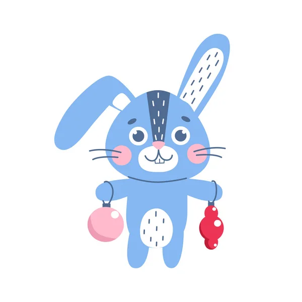 Lapin Mignon Noël Avec Des Boules Nouvel Symbole Hiver 2023 — Image vectorielle