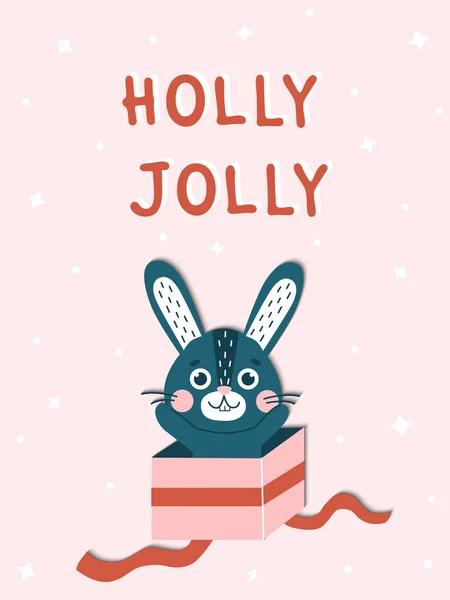 Feliz Navidad Feliz Año Nuevo Tarjeta Con Conejos Lindo Liebre — Vector de stock