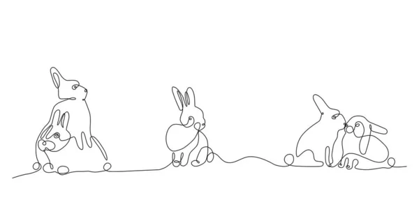 Rabbits Abstract One Continuous Line Illustration Modern Minimalist Style Bunny —  Vetores de Stock