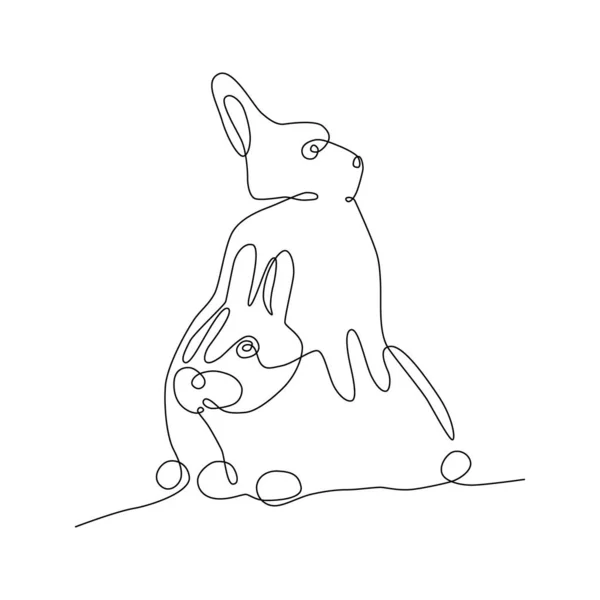 Rabbits Abstract One Continuous Line Illustration Modern Minimalist Style Bunny — Image vectorielle