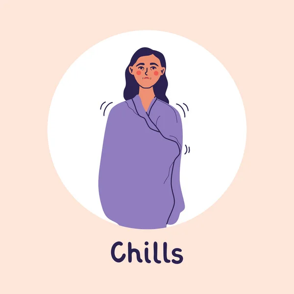 Mujer Enferma Infeliz Cubierta Manta Sensación Frío Escalofríos Congelación Mujer — Archivo Imágenes Vectoriales