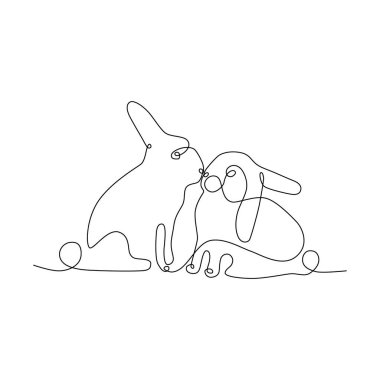 Rabbits abstract one continuous line illustration. Modern minimalist style bunny symbol of 2023 year silhouette for posters, web banners, post cards.