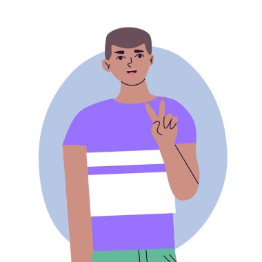 Kutlama partisindeki mutlu genç adam. Doğum günü ya da yeni yıl arifesi. Beyaz arkaplanda izole edilmiş vektör düz illüstrasyon.