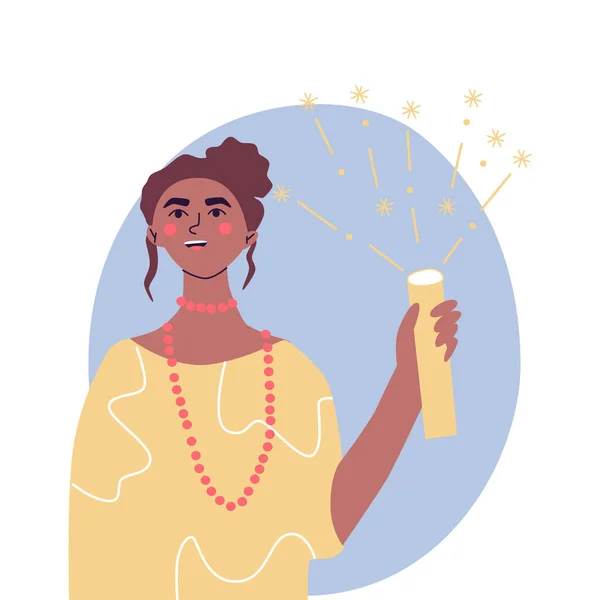 Счастливая Молодая Женщина Празднике День Рождения Канун Нового Года Векторная — стоковый вектор
