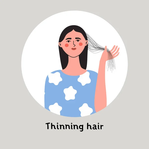 Kobieta Trzymająca Długie Proste Cienkie Włosy Dłoni Piękny Problem Przerzedzenia Ilustracja Stockowa