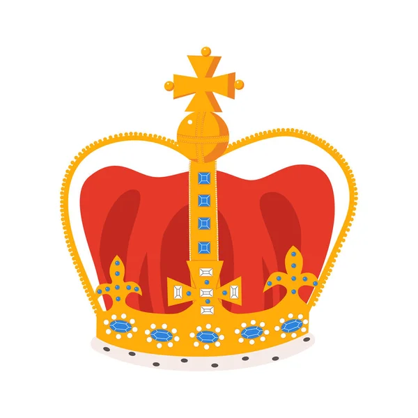 Crown Cartoon Vector Illustration Royal Gold Jewelry King Queen Monarchy — Stock Vector
