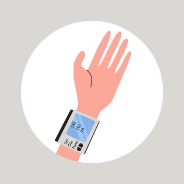 Sphygmomanometre yüksek tansiyonu ölçer. Düz vektör çizimi. Sağlık, hastalık, hastalık konsepti.
