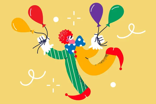 Happy clown hold balloons entertain people — Stock Vector