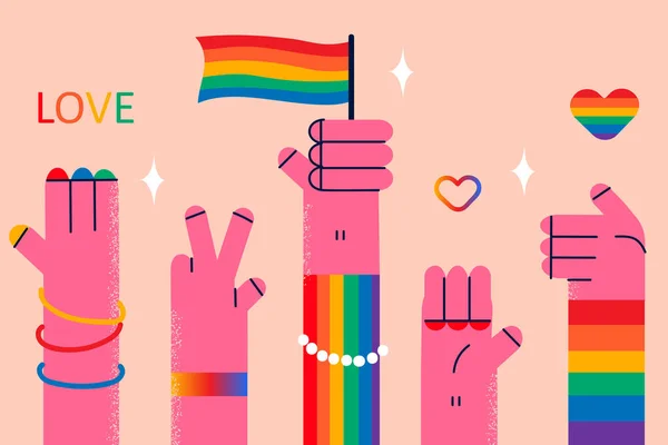 Menschen mit Fahnen unterstützen LGBT-Community — Stockvektor