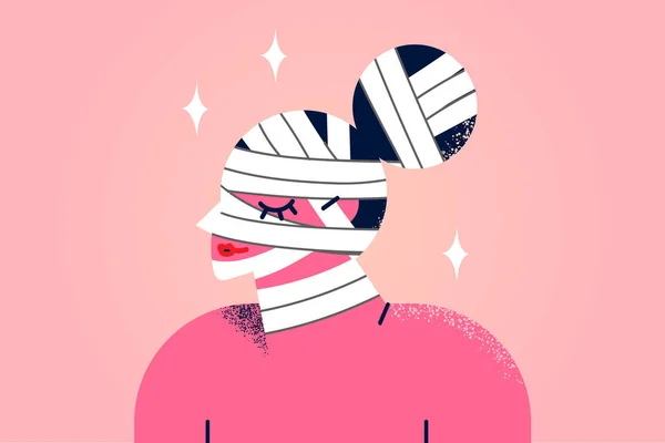 Femme avec la tête dans les bandages après la chirurgie esthétique — Image vectorielle