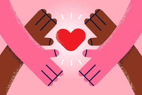 Diverse people hands hold heart show love — Stock Vector