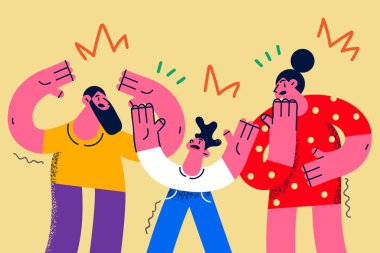 Kızgın ve çocuklu bir aile kavga ediyor. 