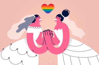Mutlu lezbiyen gelinler homoseksüel düğünü kutluyor 