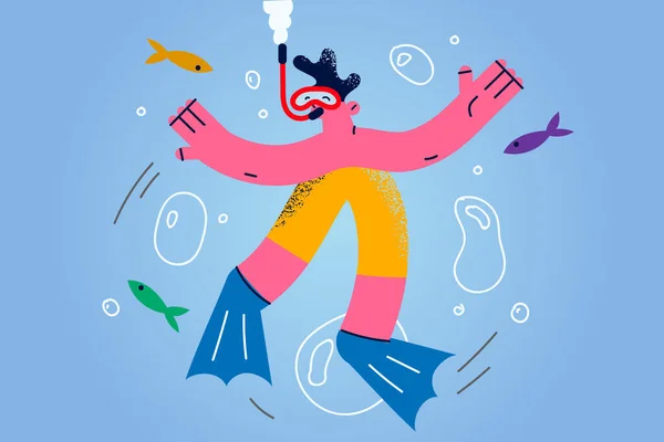 Gelukkig man in scuba snorkelen onder water — Stockvector