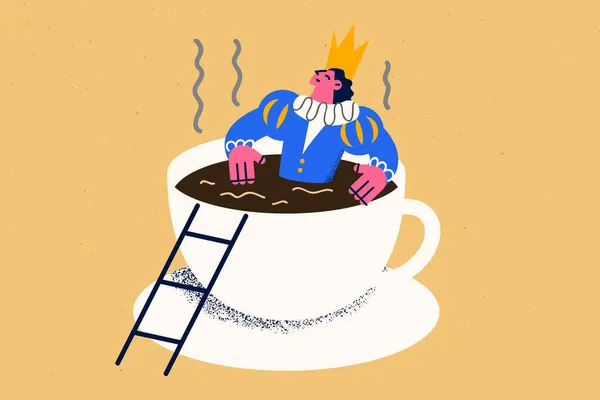 Homem de traje relaxar dentro de xícara de café —  Vetores de Stock