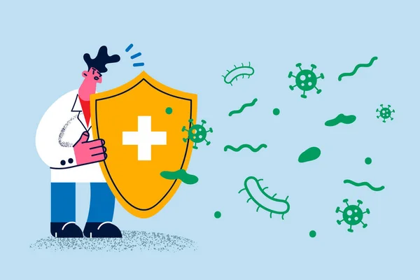 Arzt mit Schutzschild schützt vor Mikroben und Viren — Stockvektor