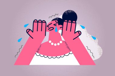 Mutsuz gelin stresli hisseder düğünde ağlar 
