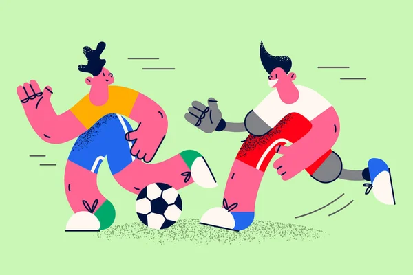 Happy gehandicapte jongen spelen voetbal buiten met vriend — Stockvector