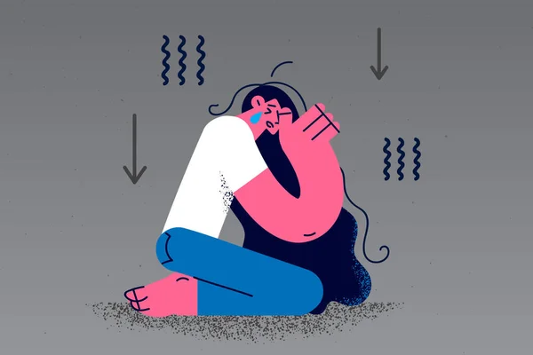 Δυστυχισμένη γυναίκα κλαίει υποφέρει από κατάθλιψη — Διανυσματικό Αρχείο