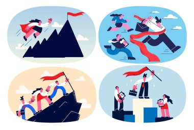 Bir grup iş adamı hedefe ulaşmak için çabalıyor 