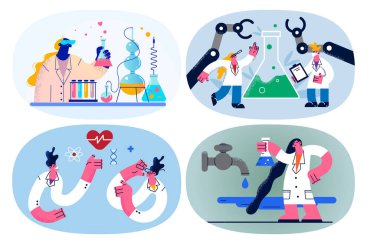 Bir grup bilim adamı laboratuarda deneyler yapıyor. 