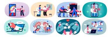 Klinikteki hasta hastalara yardım eden doktorlar. 
