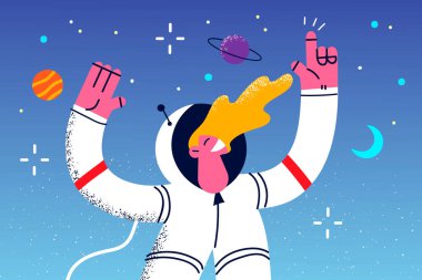 Gülümseyen astronot açık alanı keşfeder