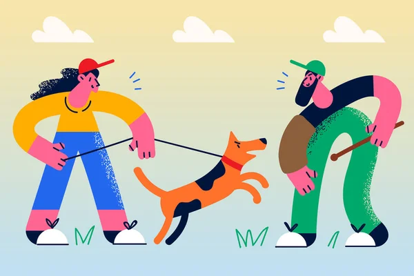 Femme ont une formation avec chien et animalier — Image vectorielle