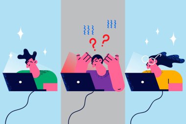 Diverse businesspeople work together on computer on project 