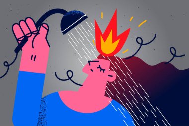 Businesswoman with burning head suffer from burnout 