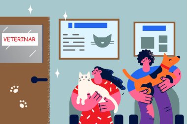 People with pets in line to vet doctor 