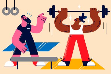 Man coach help client in gym 