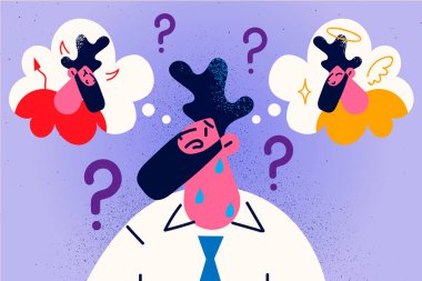 Frustrated businessman choose among good and bad