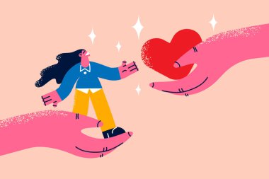 Woman and heart in hands showing support 