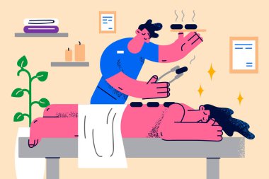 Masseur make massage to relaxed woman client in salon 