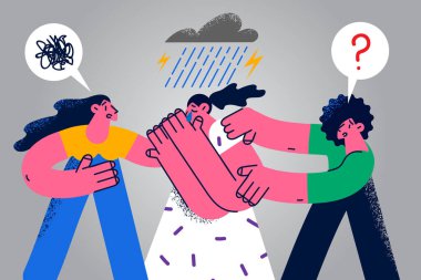 Friends help unhappy woman suffering from depression 